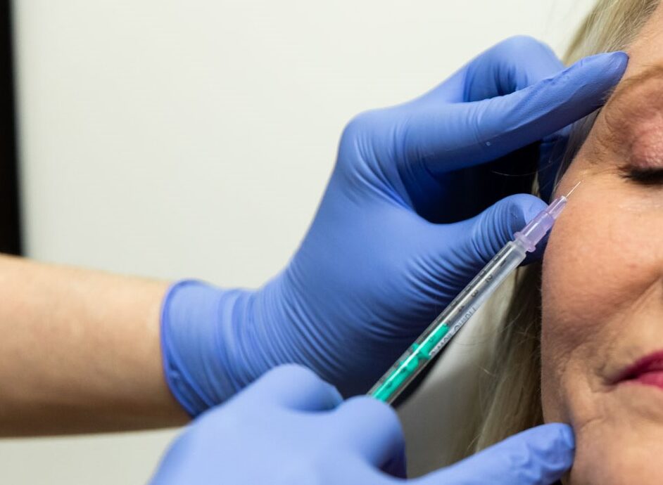 Close up of a woman receiving a wrinkle treatment in Denver