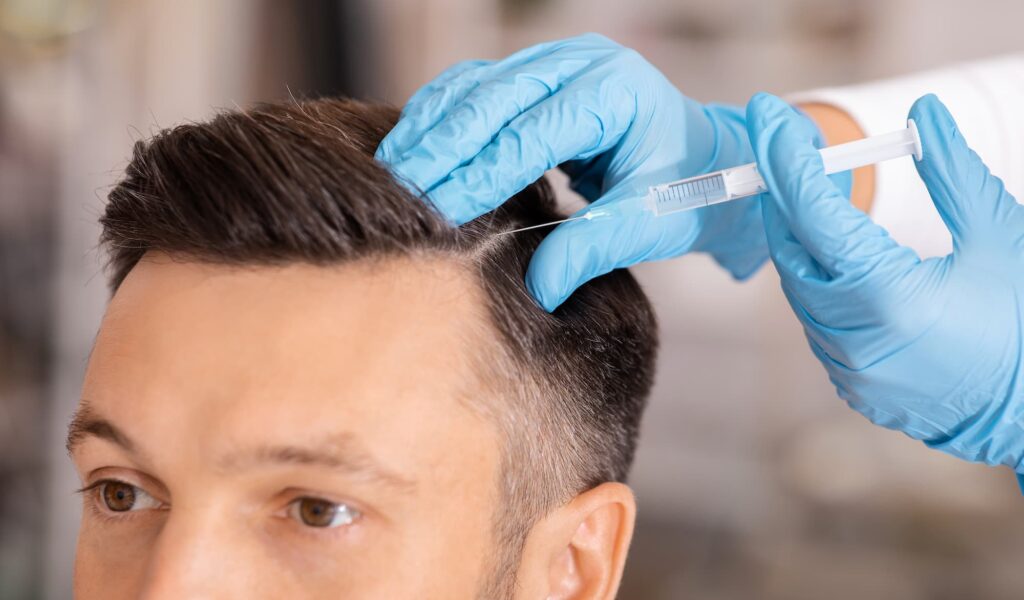 Close up of a man undergoing Hair Restoration near Cherry Hills Village